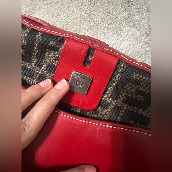 FENDI Vintage Red-Leather Trimmed Zucca Baguette Retail 4500 - Picture 7 of 11